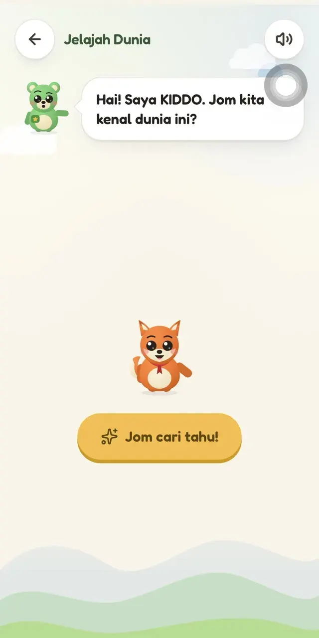 Jelajah Dunia: FOXY mengajak anak mengenali dunia dengan butang “Jom cari tahu!”.