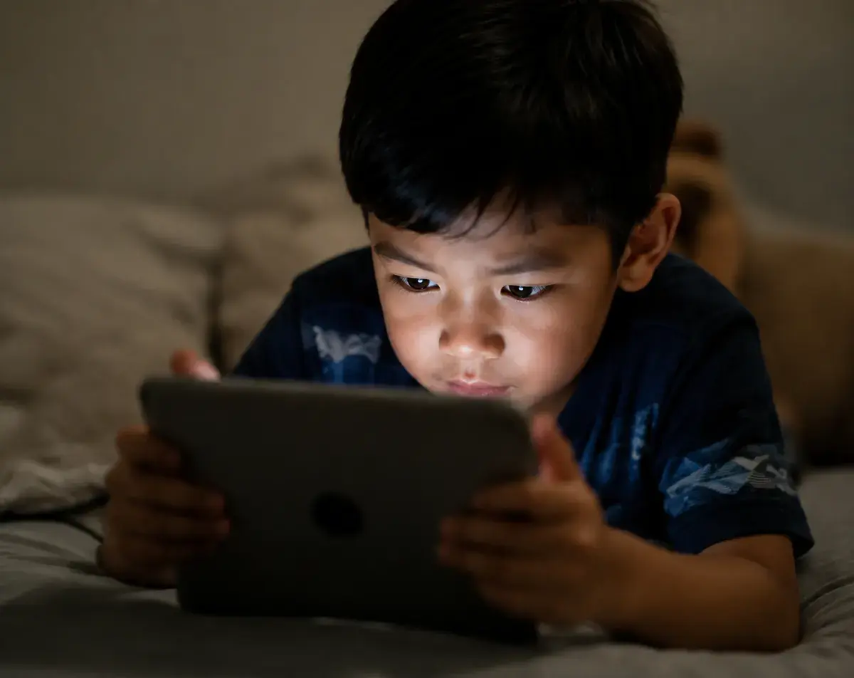 Seorang anak enggan melepaskan tablet apabila tiba masa untuk berhenti.
